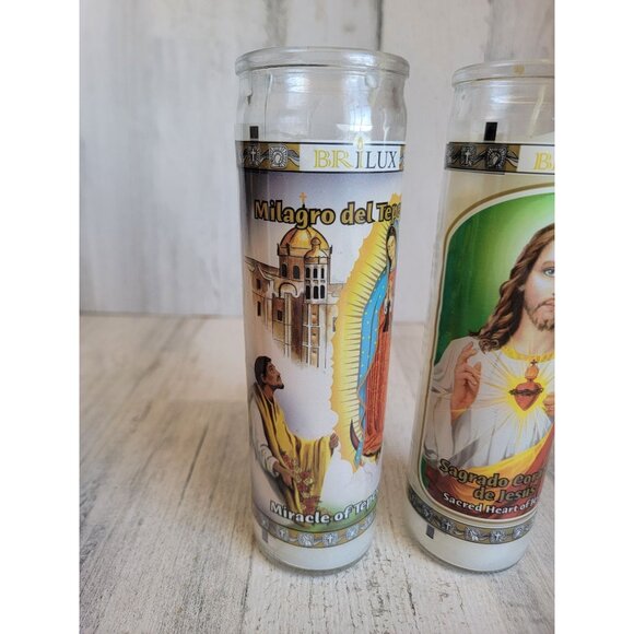 Religious Hail Mary Jesus candle tall set home decor - Picture 3 of 9